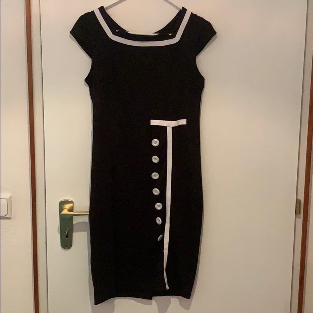 Black Wiggle Dress with button detail